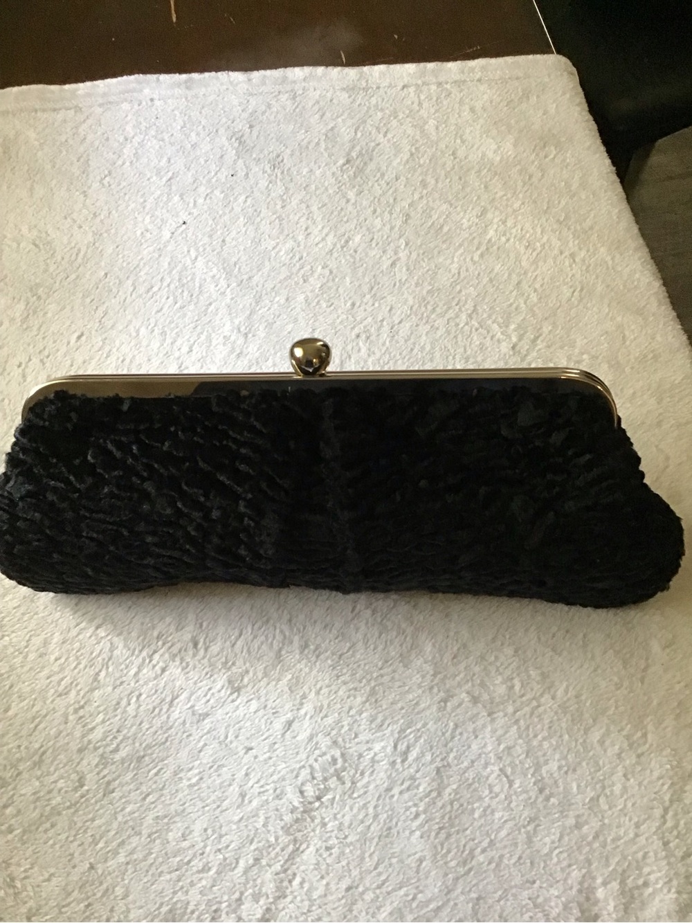 Black Faux Fur Clutch with Gold Kiss-Lock Frame - Picture 2 of 5
